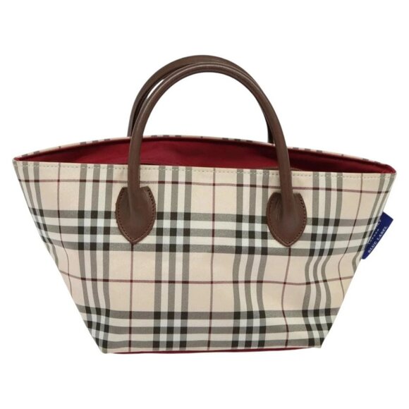 BURBERRY Nova Check Blue Label Tote Bag Nylon Beige Silver Auth - Picture 2 of 16